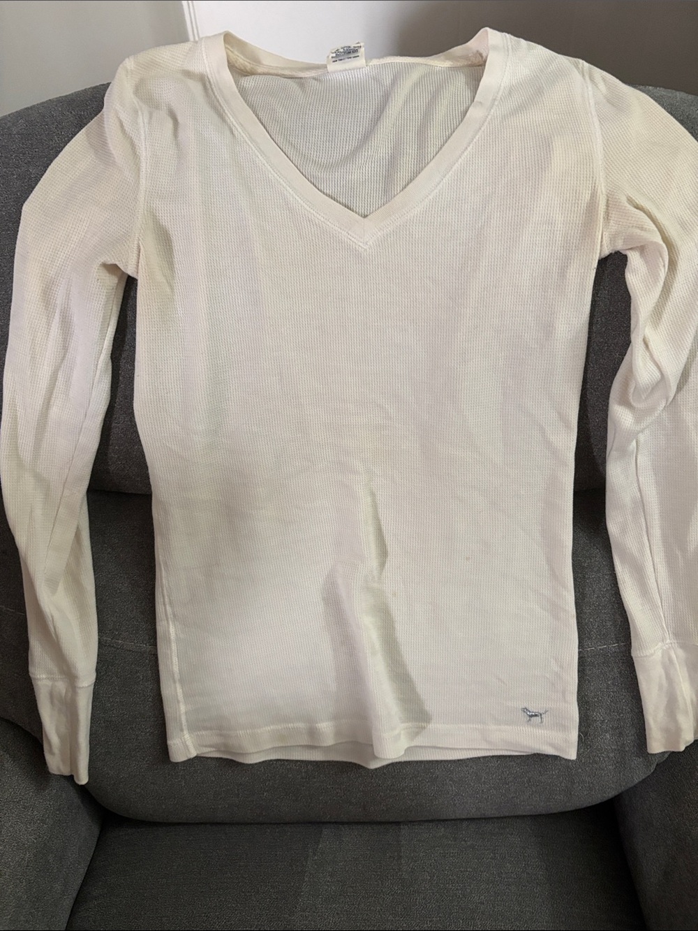 PINK Victoria's Secret Cream Long Sleeve V-Neck Thermal Top